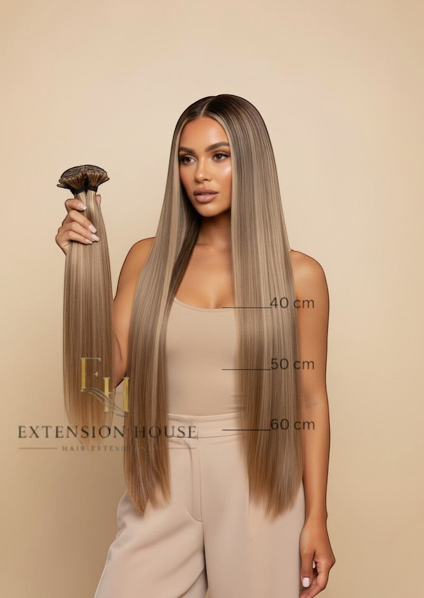 Extension house nanoring extensions #6/20 lichtbruin blonde highlight blend 100% human hair in 40, 50, 60 cm lengtes