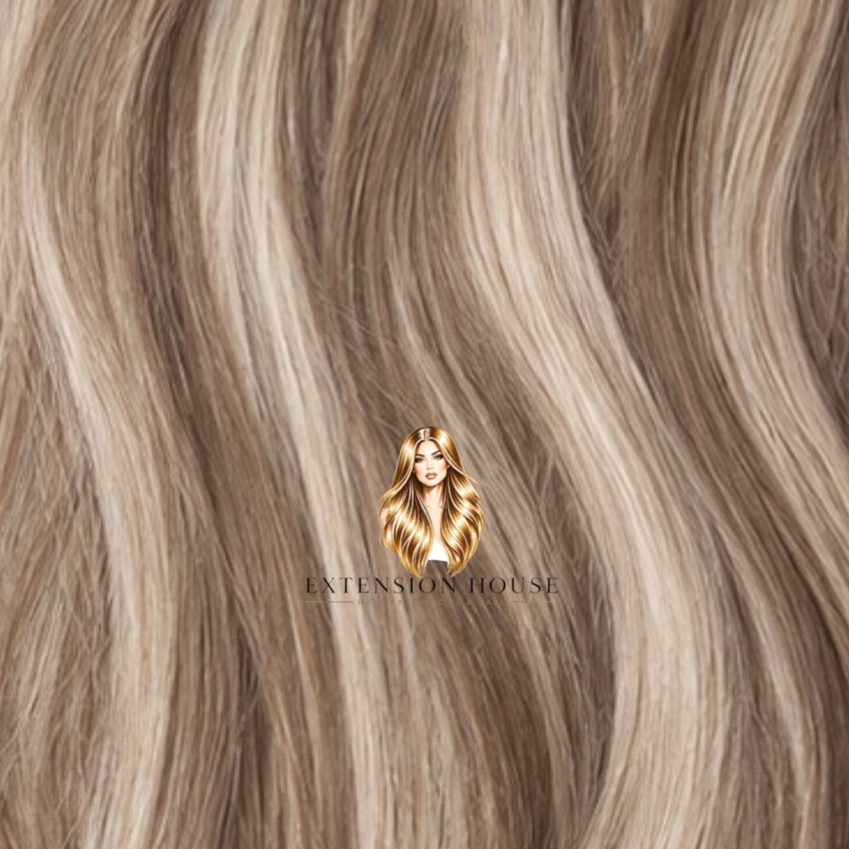 Extension house clip-in extensions van 100% human hair in asblond met een donkere bruine aanzet voor een rooted look.