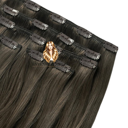 Extension house clip-in hairextensions in mat donkerbruin gemaakt van 100% echt menselijk haar