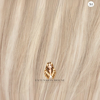 Extension house clip-in extensions in Coco Blond, 100% Remy human hair met warme gouden ondertonen voor extra volume.