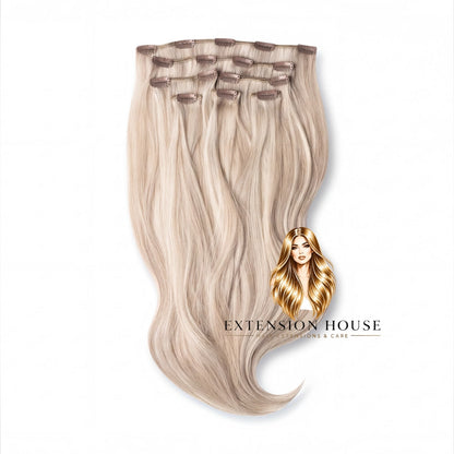 Extension house clip-in hairextensions in Coco Blond, gemaakt van 100% Remy human hair voor volume en lengte.