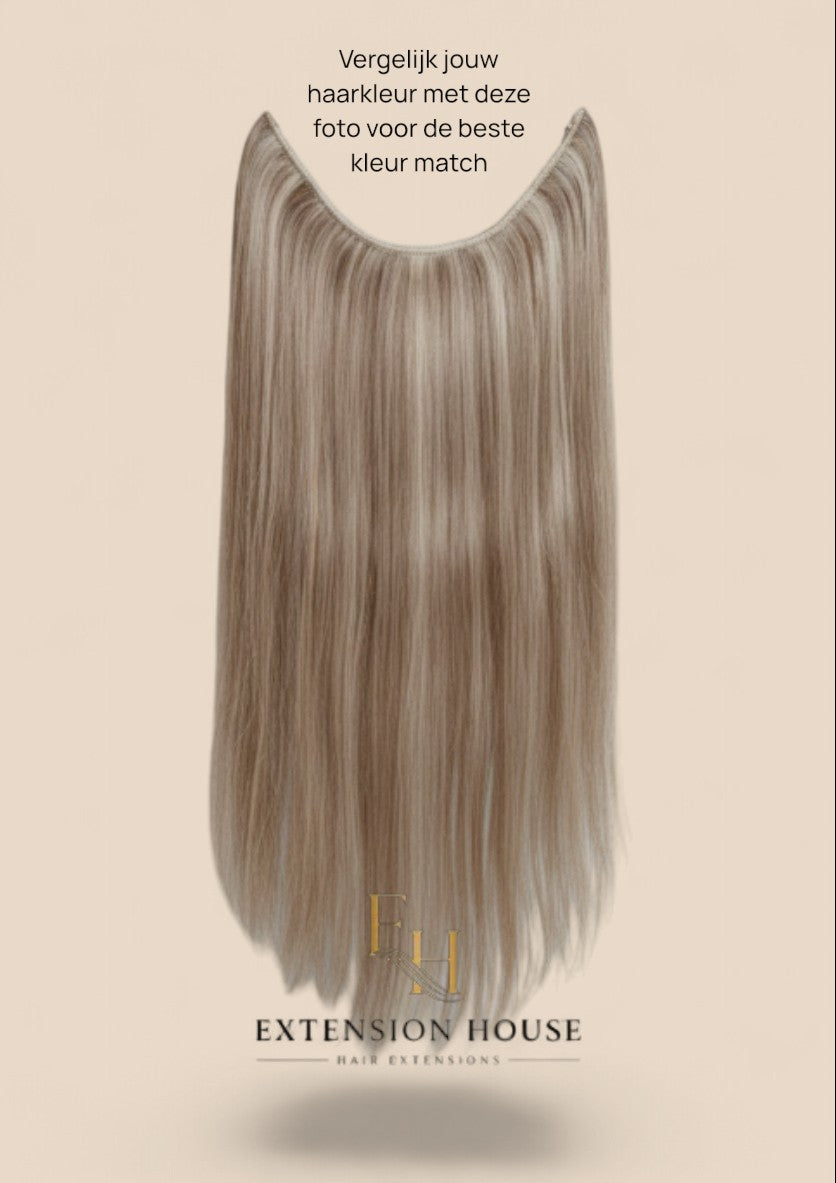 Extension house Halo Flip In Extensions in lichtblond met highlights, gemaakt van 100% human hair met transparante draad