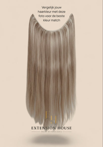 Extension house Halo Flip In Extensions in lichtblond met highlights, gemaakt van 100% human hair met transparante draad