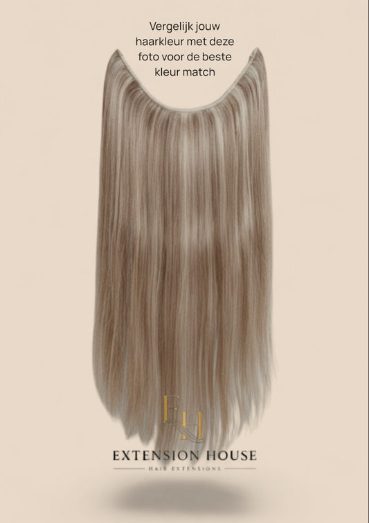 Extension house Halo Flip In Extensions in lichtblond met highlights, gemaakt van 100% human hair met transparante draad