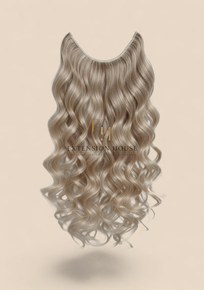 Extension house Halo Flip In Extensions van 100% human hair in lichtblonde highlight mix met transparante draad