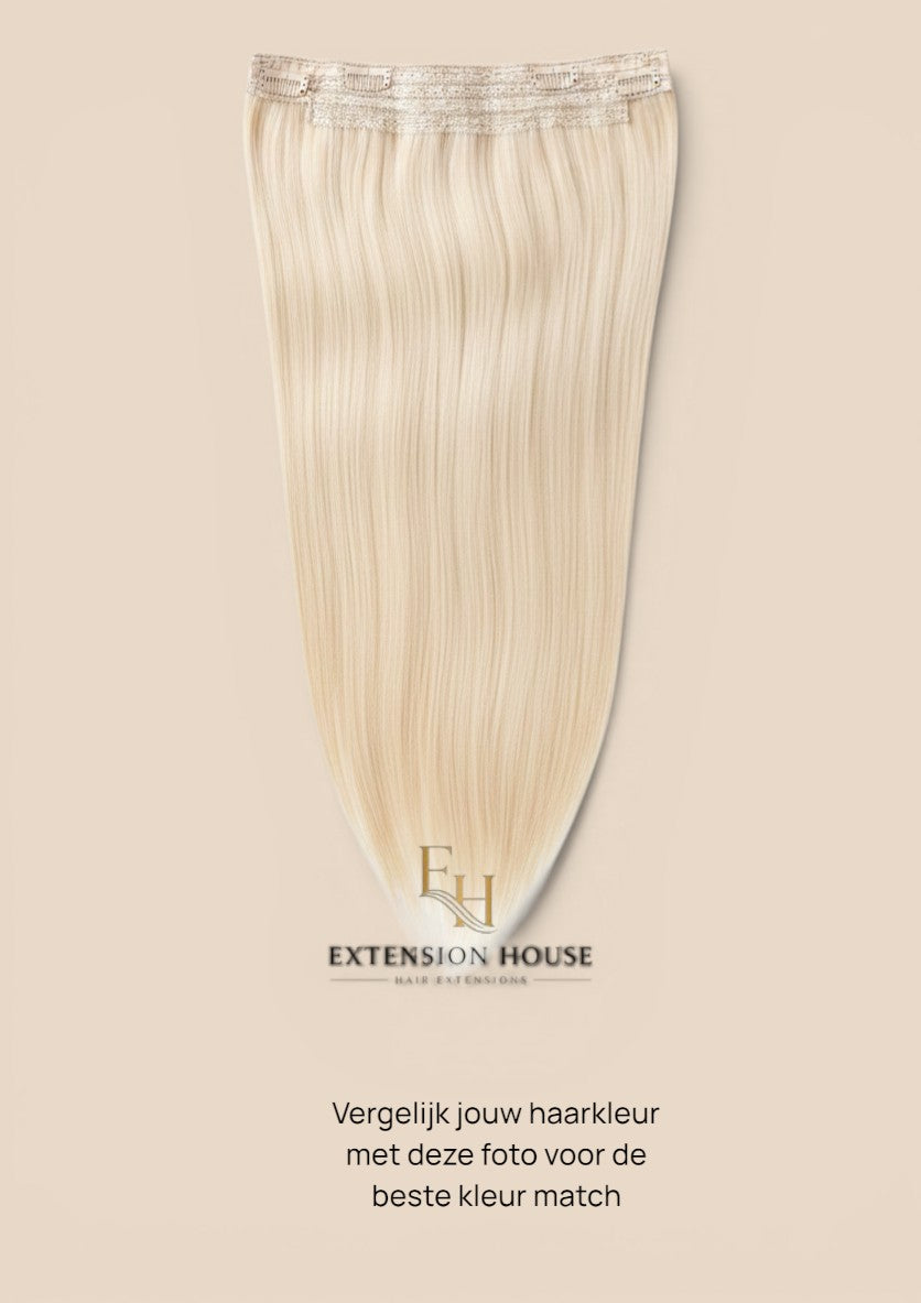 Extension house Halo Flip In Extensions in zilver-blond van 100% human hair met transparante draad en clips.
