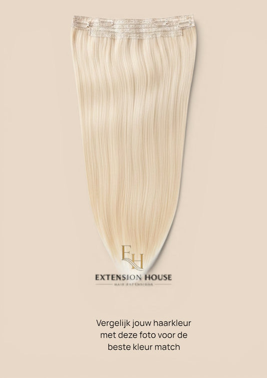Extension house Halo Flip In Extensions in zilver-blond van 100% human hair met transparante draad en clips.