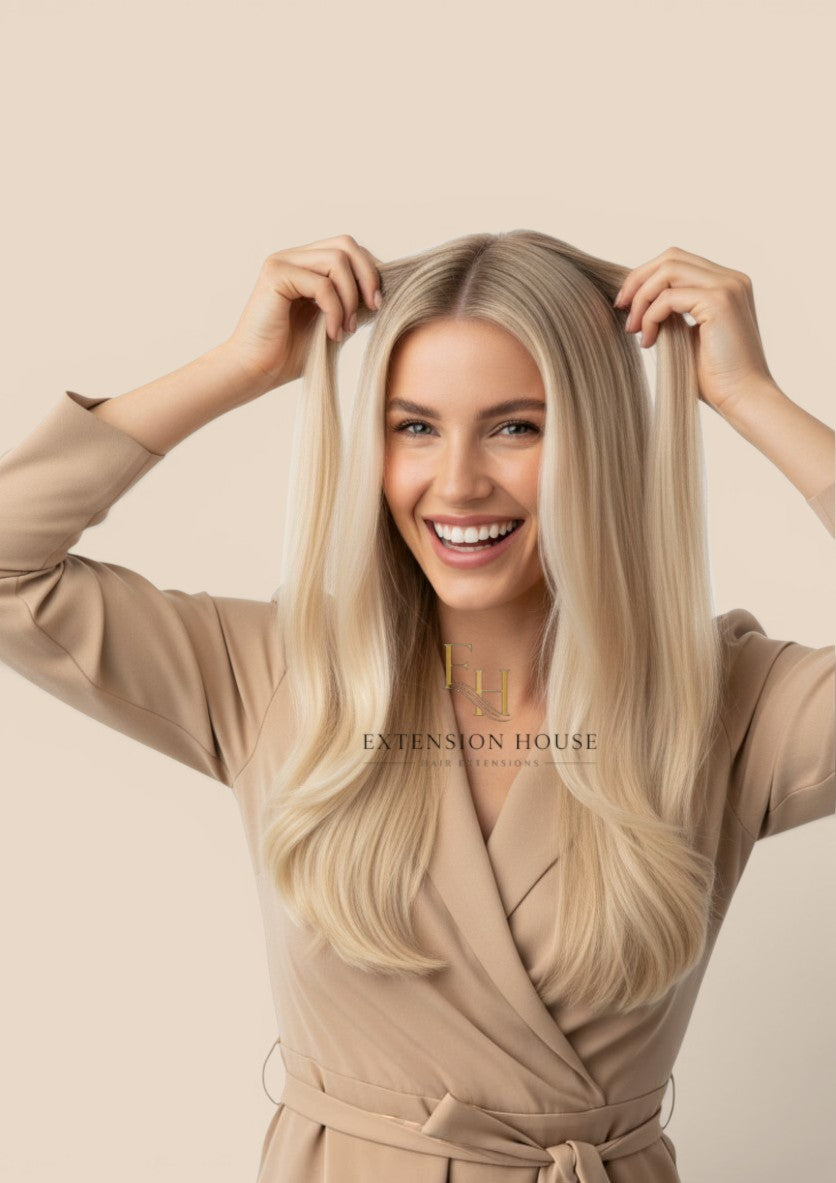 Extension house Halo Flip In Extensions in zilverblond 100% human hair met transparante draad en clips