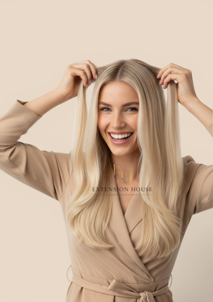 Extension house Halo Flip In Extensions in zilverblond 100% human hair met transparante draad en clips
