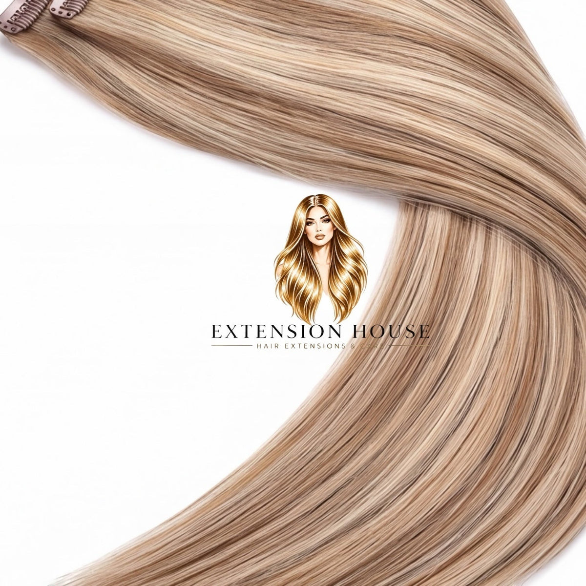 Extension house clip-in extensions van 100% human hair in honingblond en middenbruin highlight kleur 24/8