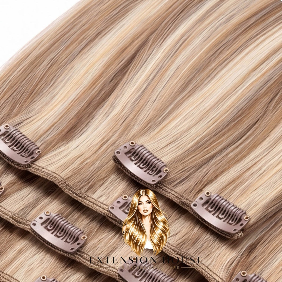 Extension house clip-in extensions van 100% human hair in honingblond en middenbruin highlight kleur 24/8