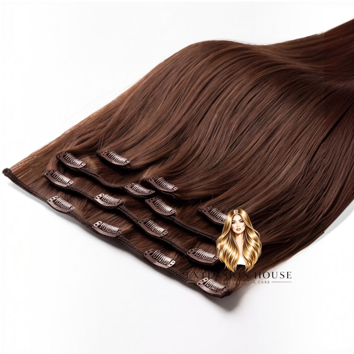 Extension house clip-in hairextensions in lichtbruin kleur 4 gemaakt van 100% Remy human hair voor extra volume