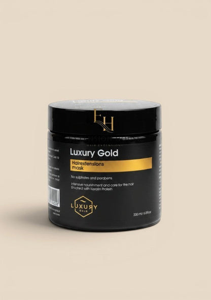 Extension house Luxury Gold haarmasker voor extensions, 200ml pot met keratine-eiwit, sulfaat- en parabenenvrij.