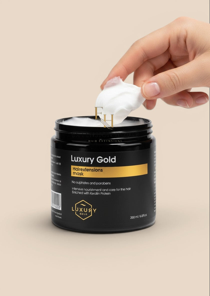 Extension house Luxury Gold haarmasker met keratine voor intensieve verzorging van hairextensions in zwarte pot