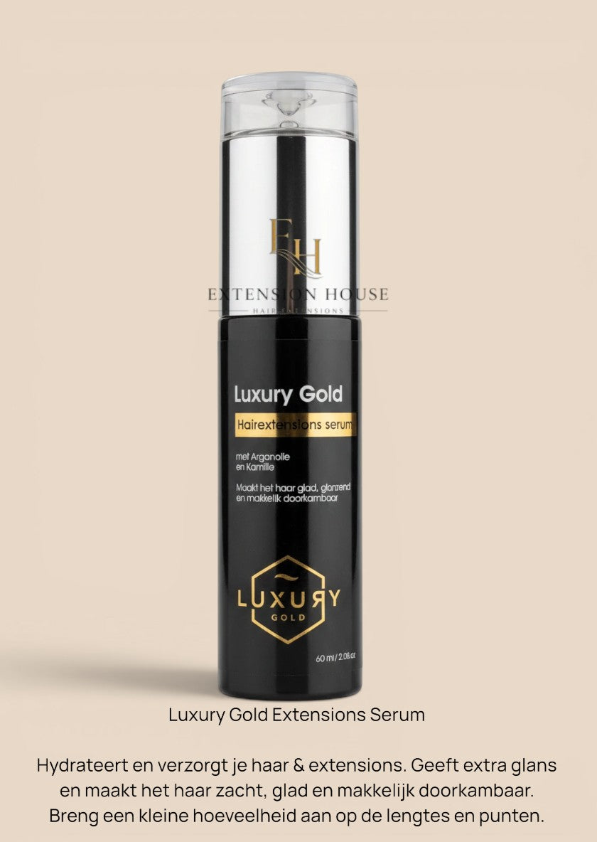 Extension house Luxury Gold hairextensions serum 60ml met arganolie en kamille voor glanzend en glad haar.