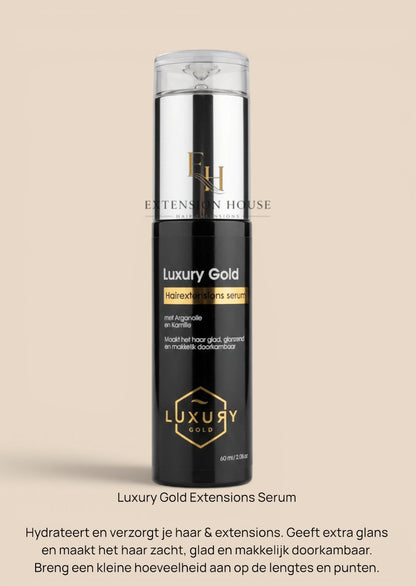Extension house Luxury Gold hairextensions serum 60ml met arganolie en kamille voor glanzend en glad haar.