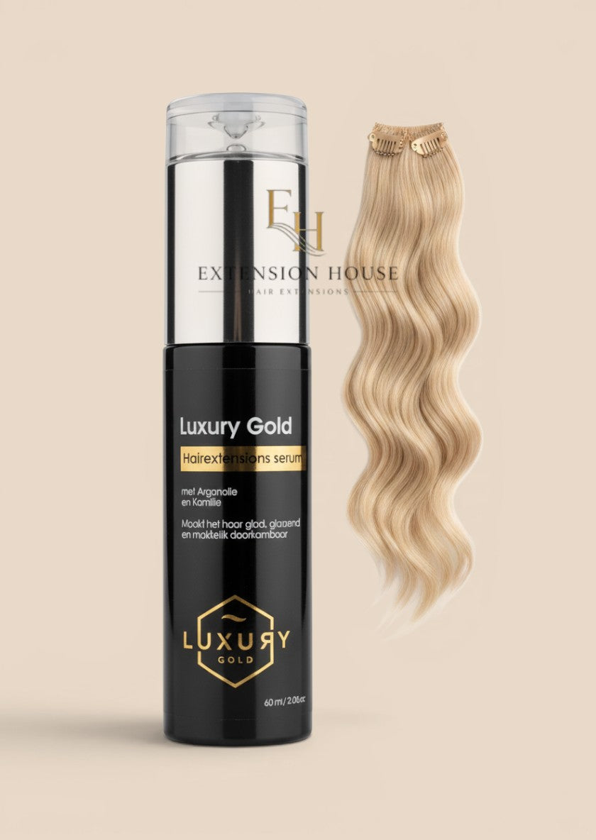 Extension house Luxury Gold hairextensions serum met arganolie en kamille voor glanzend, zacht haar in 60ml fles.