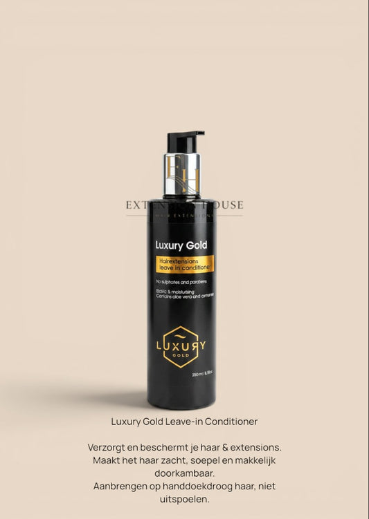 Extension house Luxury Gold leave-in conditioner voor hairextensions met aloëvera en kamille in zwarte fles van 250ml