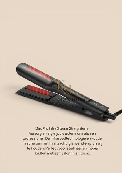 Extension house Max Pro Infra Steam stijltang met infrarood en tourmaline keramische platen voor glad haar.