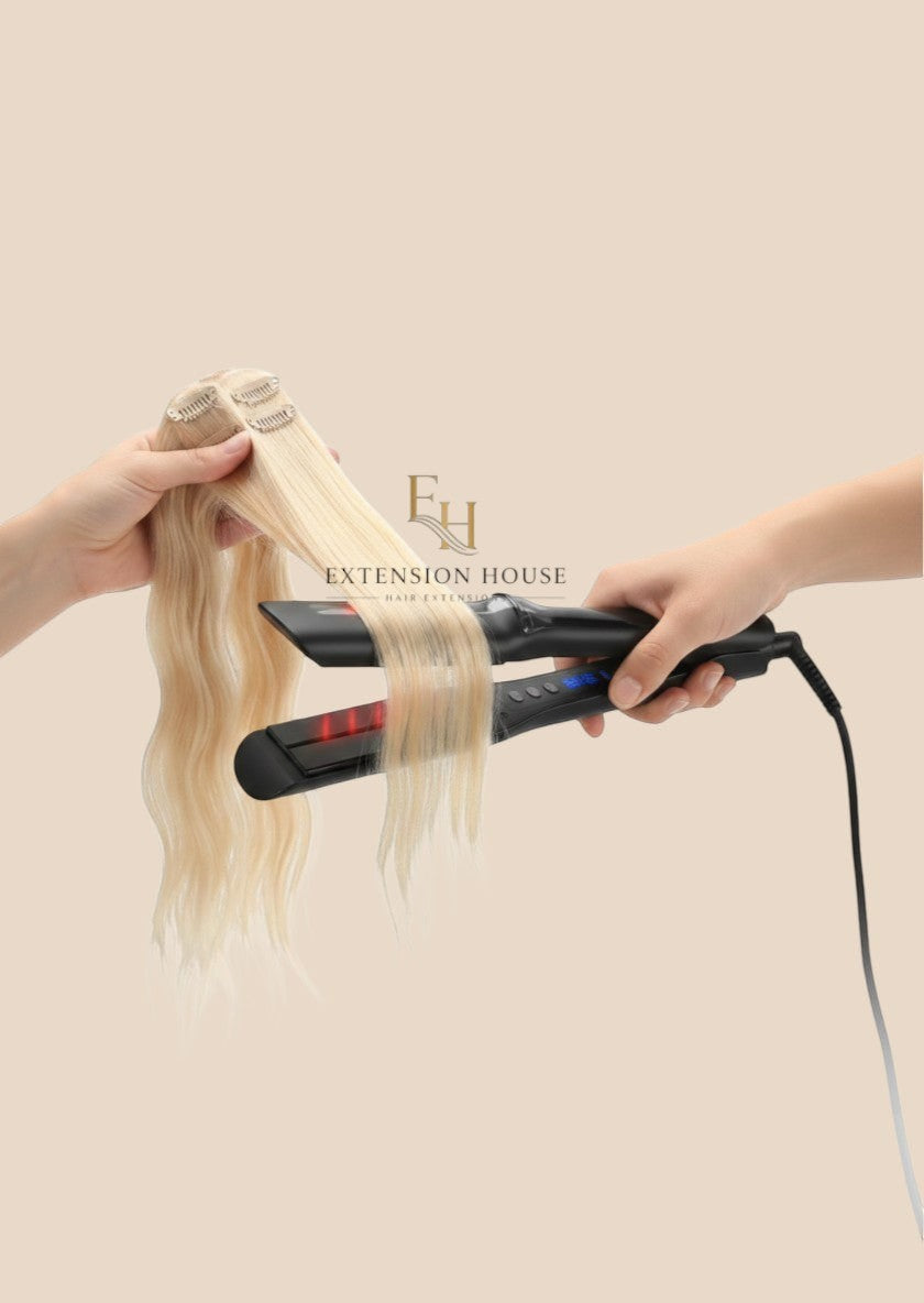 Extension house Max Pro Infra Steam stijltang met infrarood en tourmaline platen voor het stylen van blond haar.