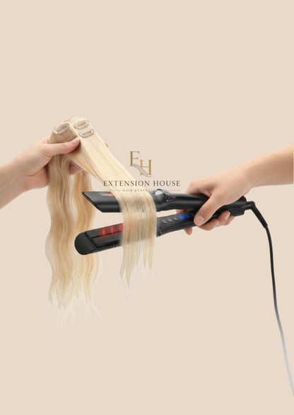 Extension house Max Pro Infra Steam stijltang met infrarood en tourmaline platen voor het stylen van blond haar.