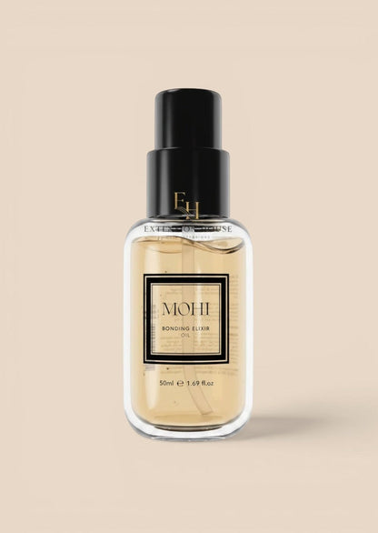 MOHI Bonding Elixir haarolie van Extension house in een glazen flesje van 50ml voor herstel en glans van het haar.