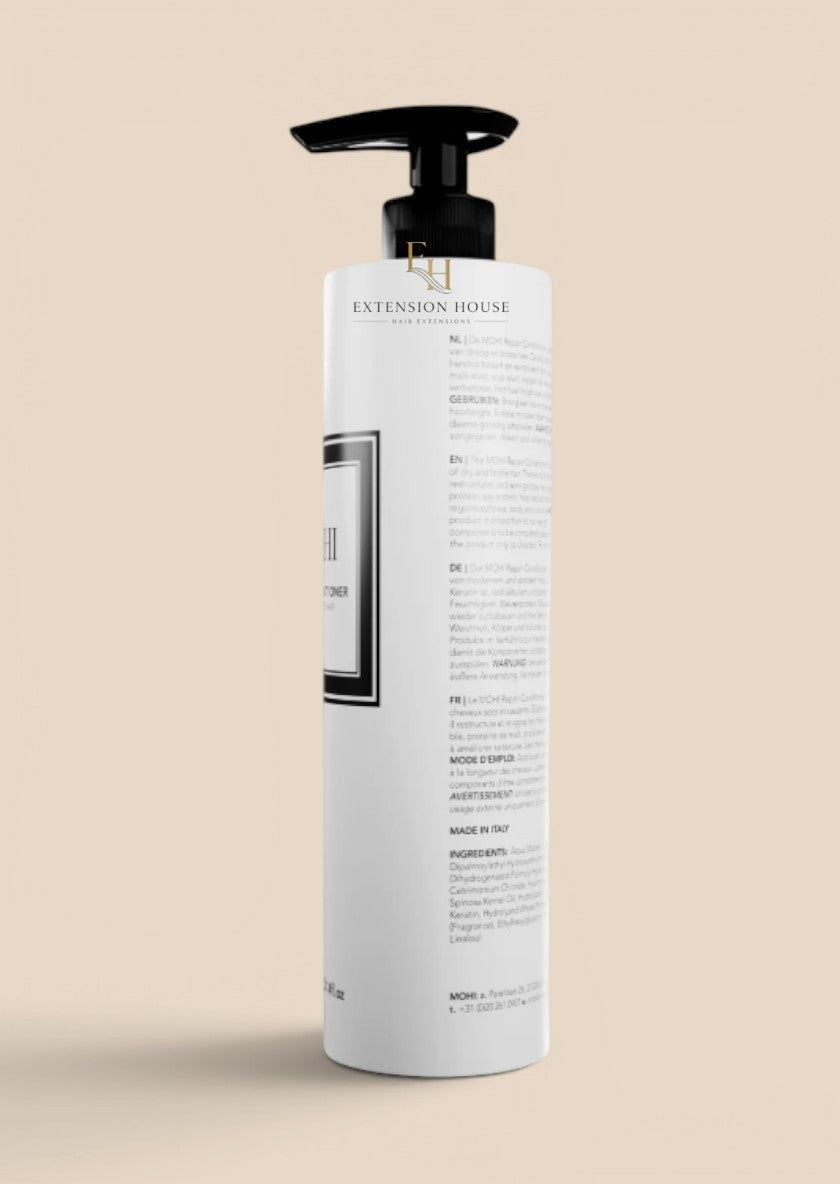 MOHI herstellende conditioner in witte pompflacon voor beschadigd haar, verkrijgbaar bij Extension house.