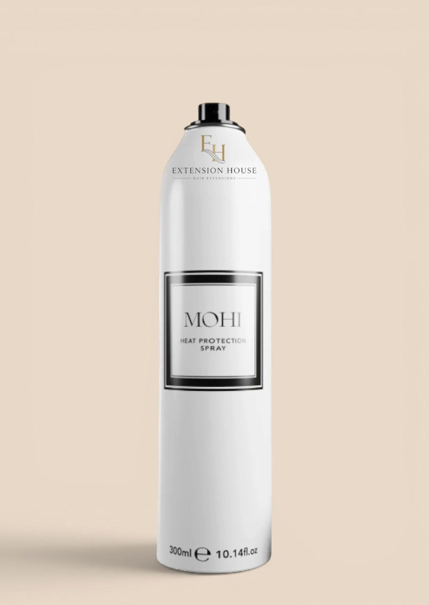 MOHI Professionele Hittebeschermende Spray van Extension house in witte spuitbus van 300ml voor haarverzorging.