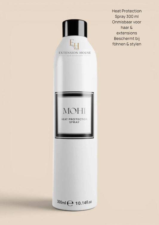 MOHI Heat Protection Spray van Extension house in een witte 300ml spuitbus voor bescherming tegen hitte tot 230°C.