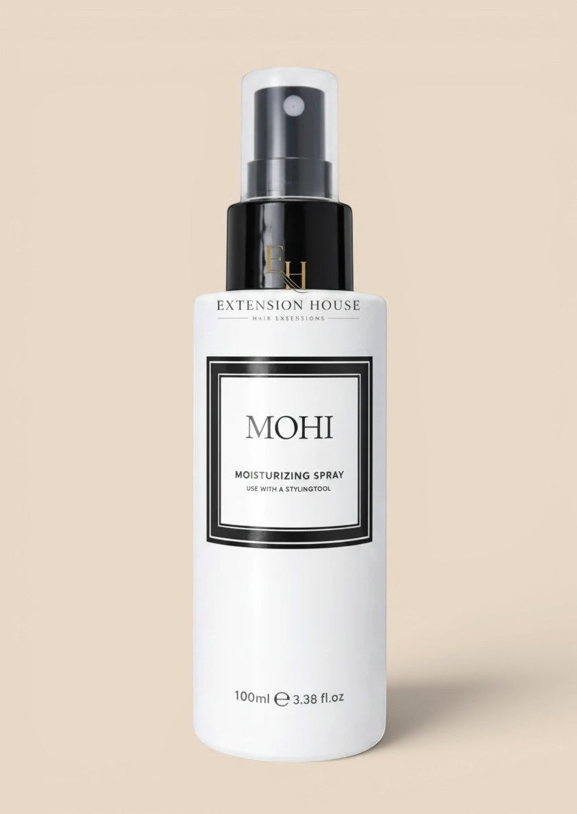 MOHI hydraterende haarverzorgingsspray van Extension house in een witte 100ml fles voor glanzend en zacht haar.