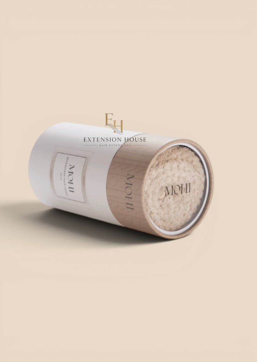 MOHI Microfiber Haarhanddoek van Extension house in luxe beige geschenkverpakking voor zacht en pluisvrij haar.