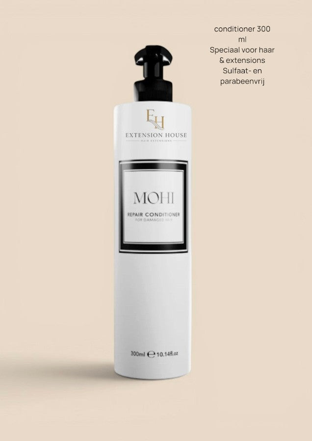 Extension house MOHI Repair Conditioner voor beschadigd haar en extensions, 300ml sulfaat- en parabeenvrije formule.