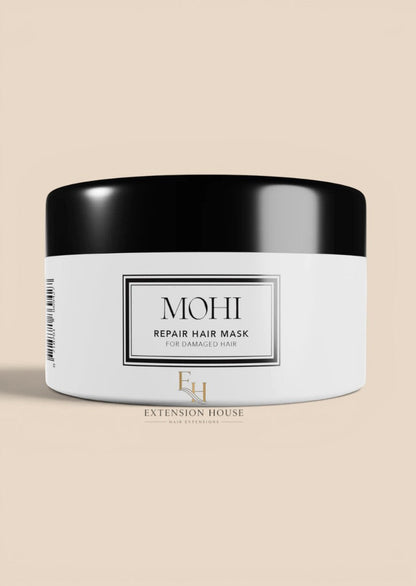 Extension house MOHI Repair Hair Mask 300ml voor intensief herstel van droog en beschadigd haar in witte pot.