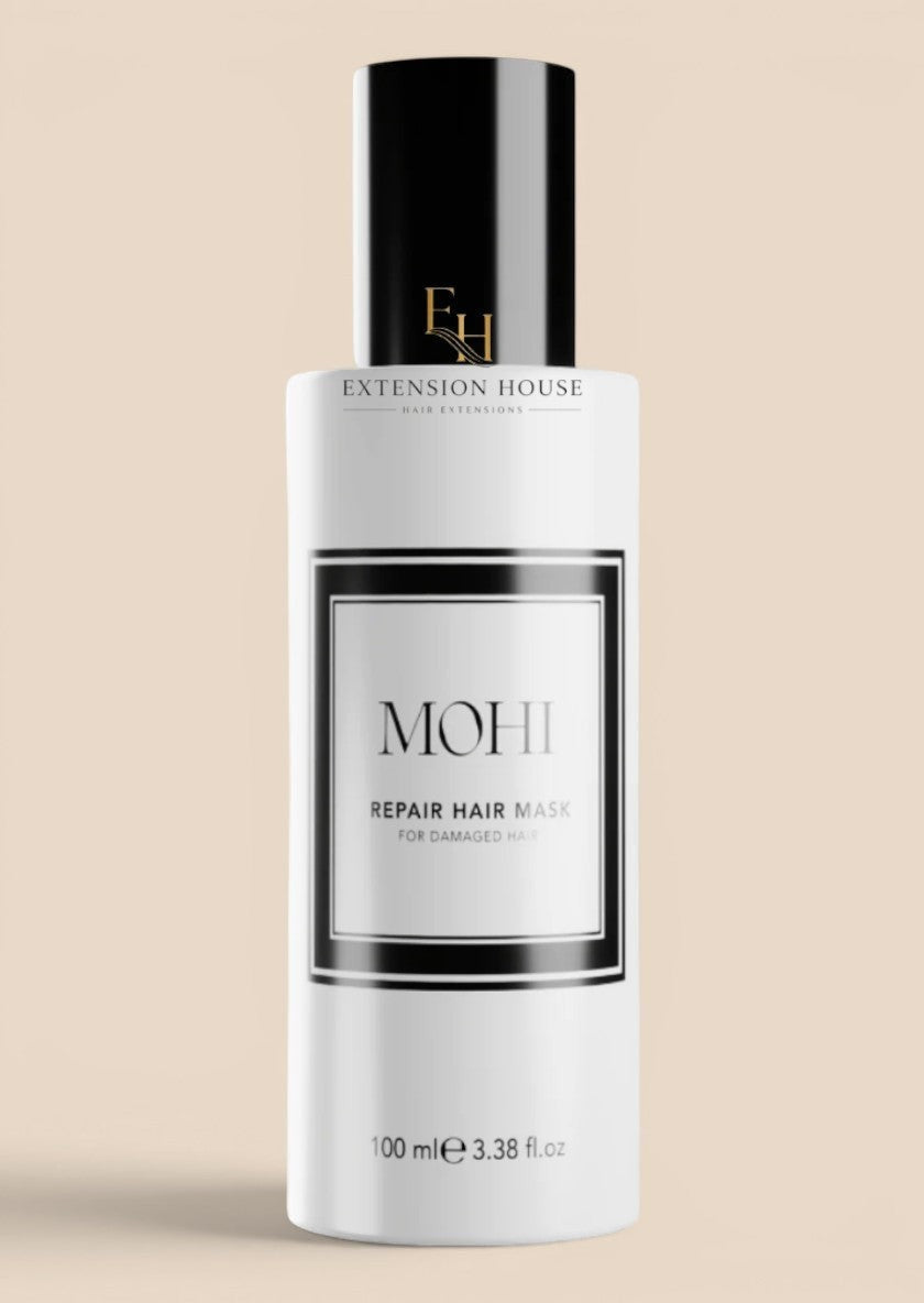 Extension house MOHI Repair Hair Mask in een witte fles van 100ml voor intensief herstel van beschadigd haar.