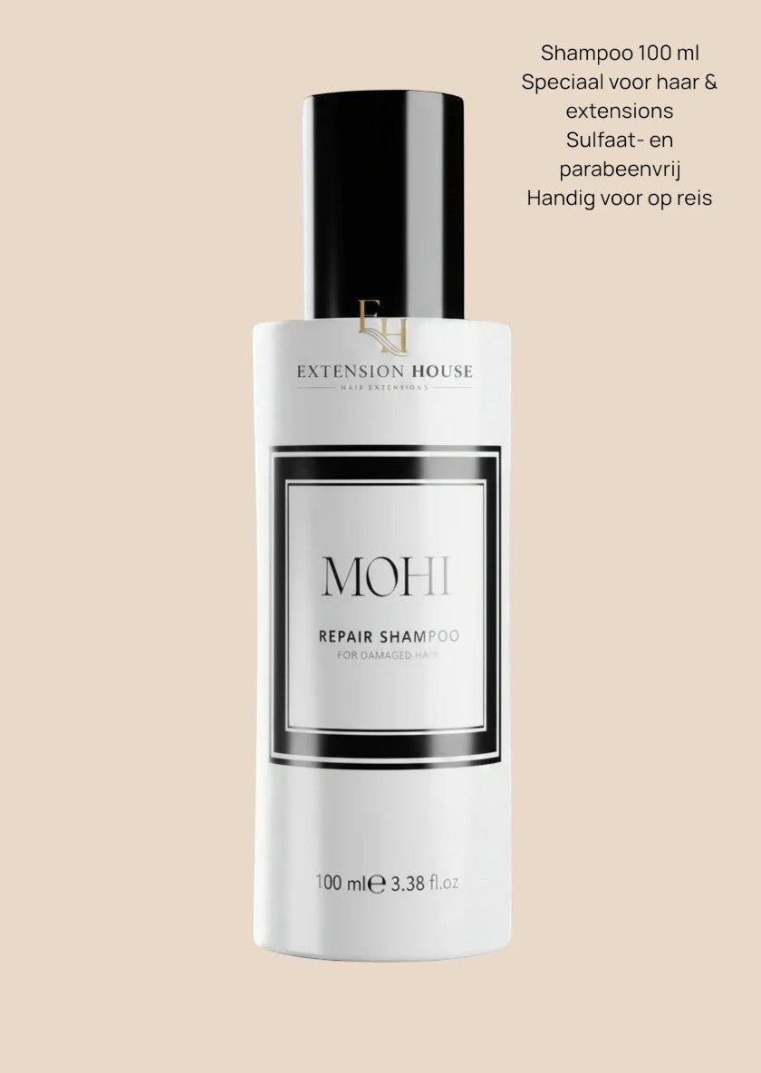 Extension House Mohi Repair Shampoo voor beschadigd haar, 100 ml. Herstellende shampoo voor haarverzorging.