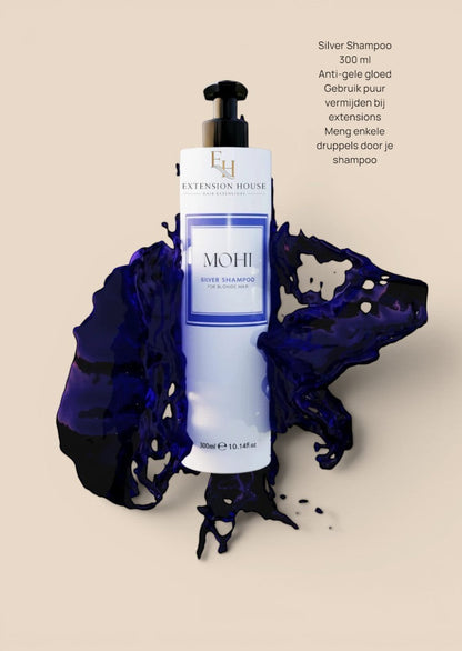 Extension house MOHI Silver Shampoo 300ml voor blond haar met een splash van paarse shampoo voor kleurbehoud
