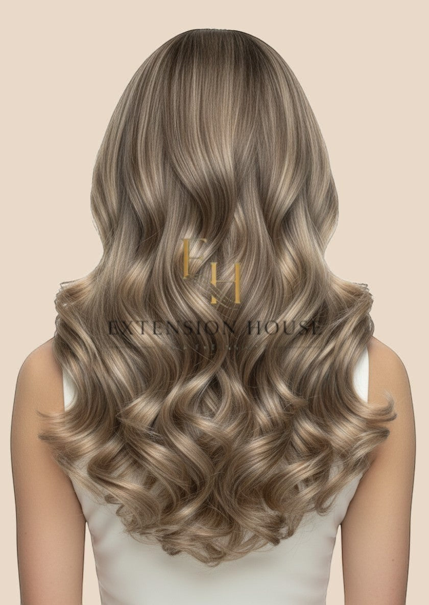 Extension House nanoring extensions in assig blonde highlight blend, gemaakt van hoogwaardig haar voor extra lengte en volume.