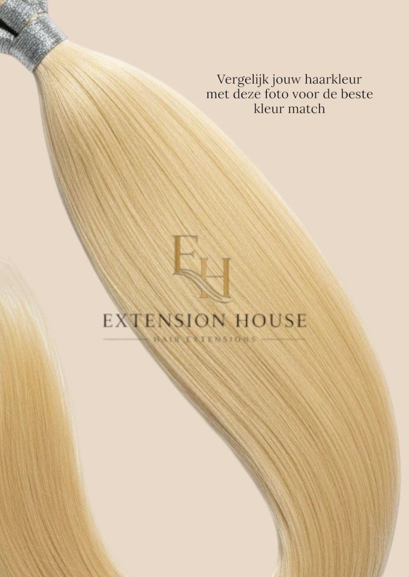 Extension House nanoring extensions van 100% echt haar in een zonnige blonde tint. Natuurlijke, naadloze integratie voor volume en lengte.
