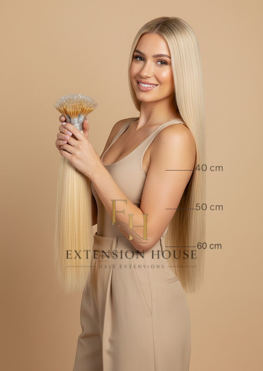 Extension House #60 Nanoring extensions van 100% echt haar in zonnig blond, 40-60 cm lang.