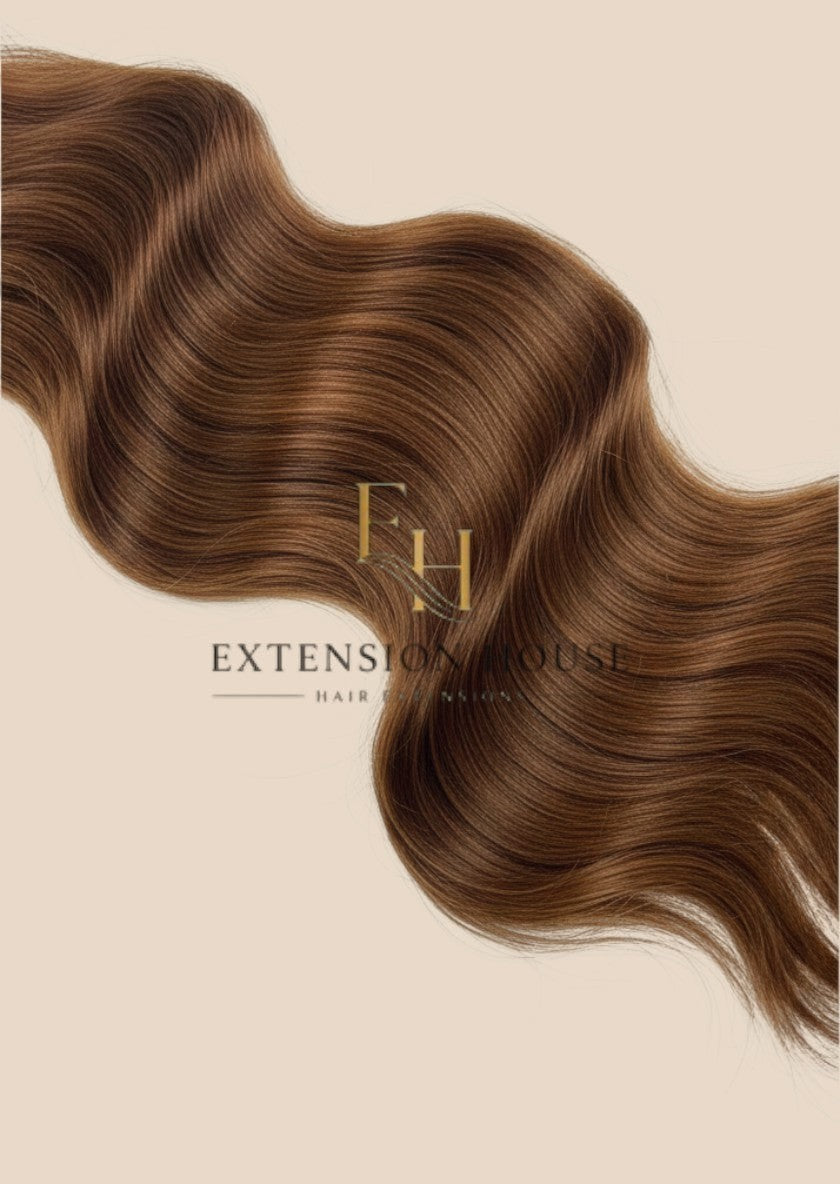 Extension house nanoring extensions van 100% human hair in kleur #2 – Brown. Warm, lichtbruine tint met een natuurlijke glans.
