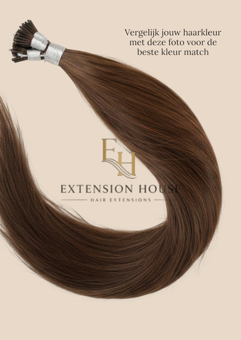 Extension house nanoring extensions van 100% human hair in kleur #2 – Brown. Warm, lichtbruine tint voor een natuurlijke look.
