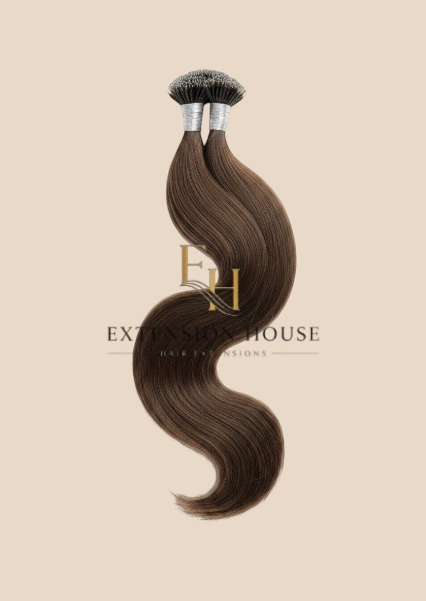 Extension house nanoring extensions van 100% human hair in donker espresso bruin #2A. Zacht en herbruikbaar haar.