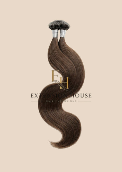 Extension house nanoring extensions van 100% human hair in donker espresso bruin #2A. Zacht en herbruikbaar haar.