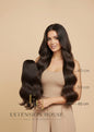 Extension House #2A Dark assige Espresso Brown nanoring hair extensions van 100% Remy-haar, golvend en lang.
