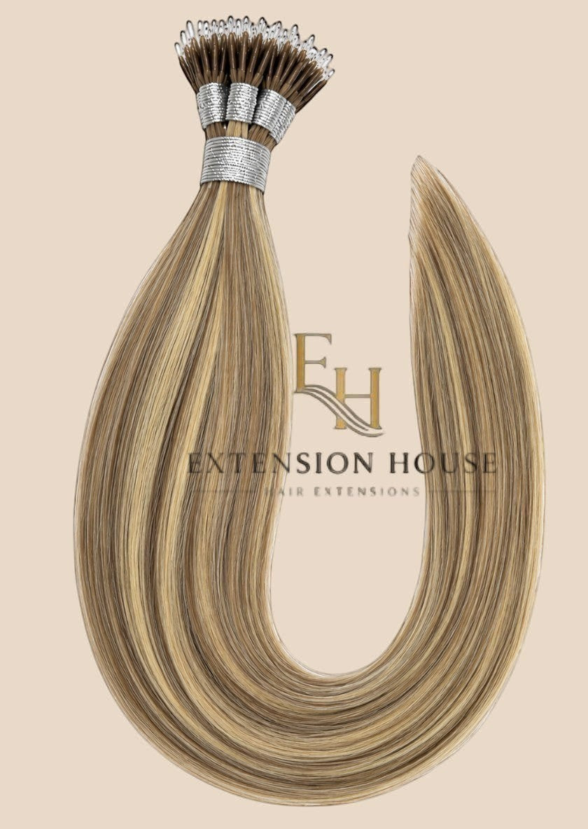 Extension house nanoring extensions van 100% human hair in #6/20 lichtbruin blonde highlight blend, 40 cm - 50 cm - 60 cm