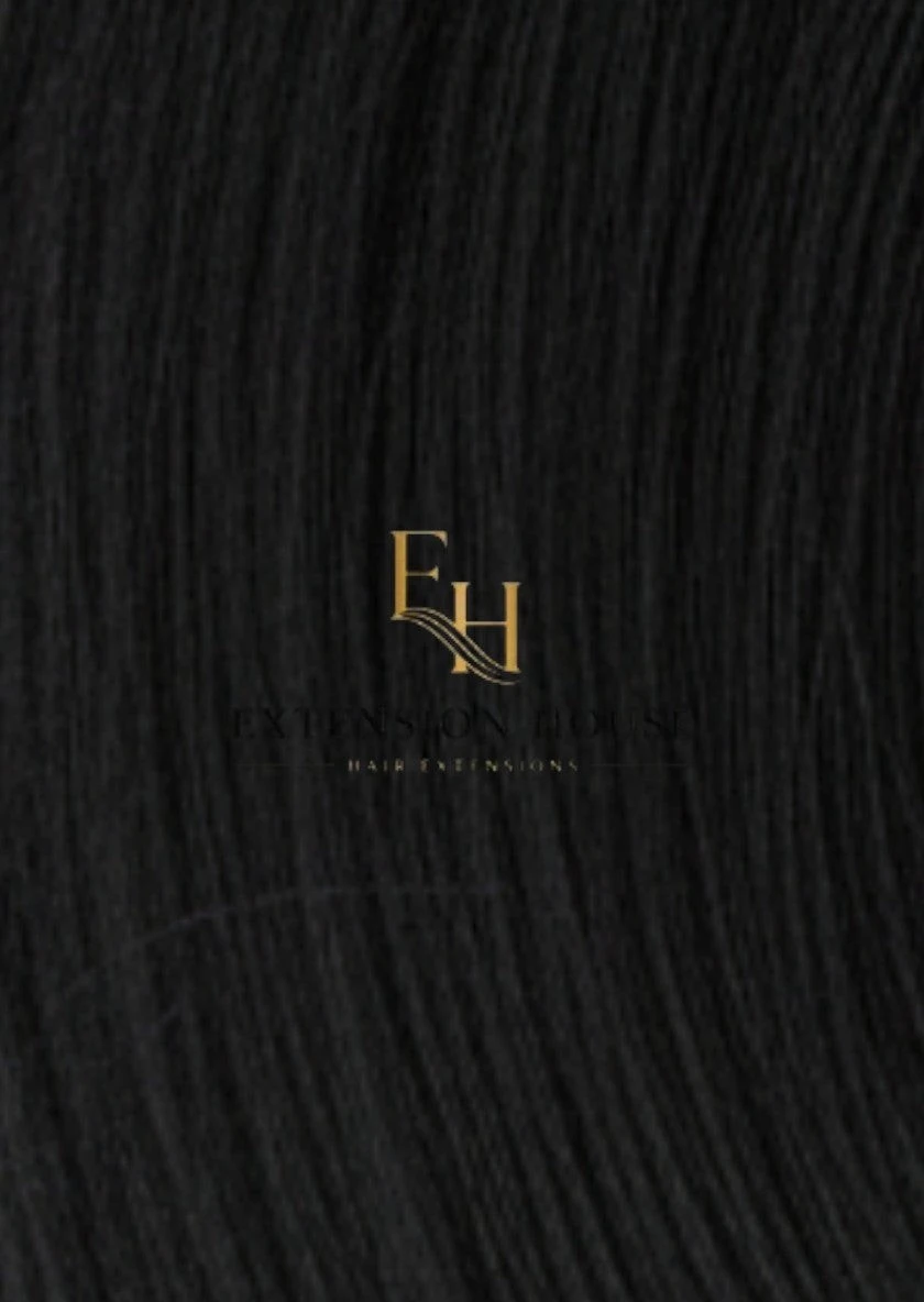 Extension house nanoring extensions van 100% human hair in jet black. Bundels met zilveren bandjes.