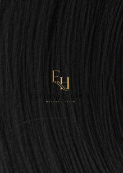 Extension house nanoring extensions van 100% human hair in jet black. Bundels met zilveren bandjes.