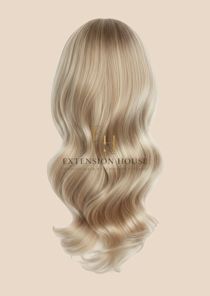 Extension House Nanoring extensions in lichtblond met highlights, 100% echt haar, voor extra lengte en volume.