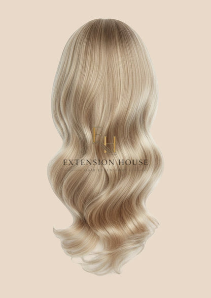 Extension House Nanoring extensions in lichtblond met highlights, 100% echt haar, voor extra lengte en volume.