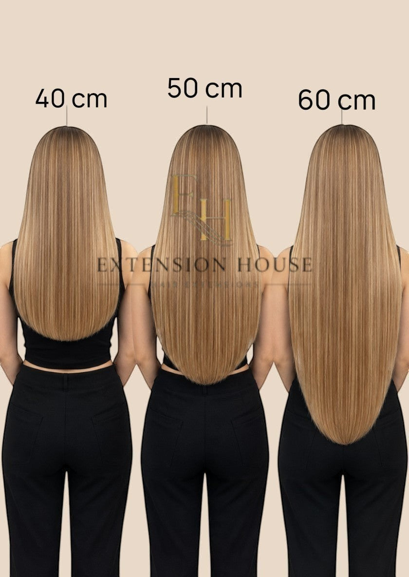 Extension house nanoring extensions #6/20 lichtbruin blonde highlight blend 100% human hair in 40, 50 en 60 cm lengtes.